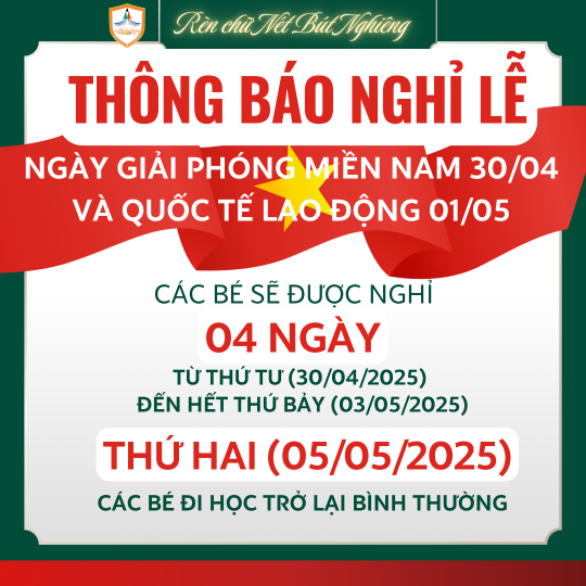 THÔNG BÁO LỊCH NGHỈ LỄ NGÀY GIẢI PHÓNG MIỀN NAM 30/4 và QUỐC TẾ LAO ĐỘNG 1/5